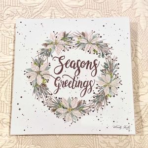 N29-Christmas Wreath Calligraphy Seasons Greetings Canvas Art